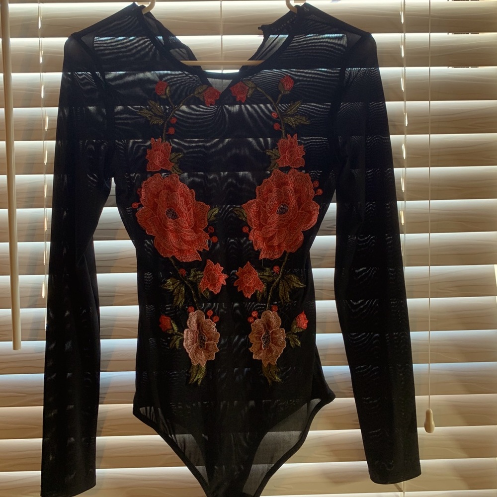 Black & red lace bodysuit